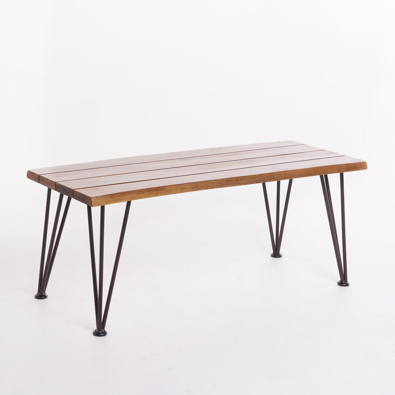 Outdoor Rustic Industrial Acacia Wood Coffee Table with Metal Hairpin Legs, Teak - NH840103