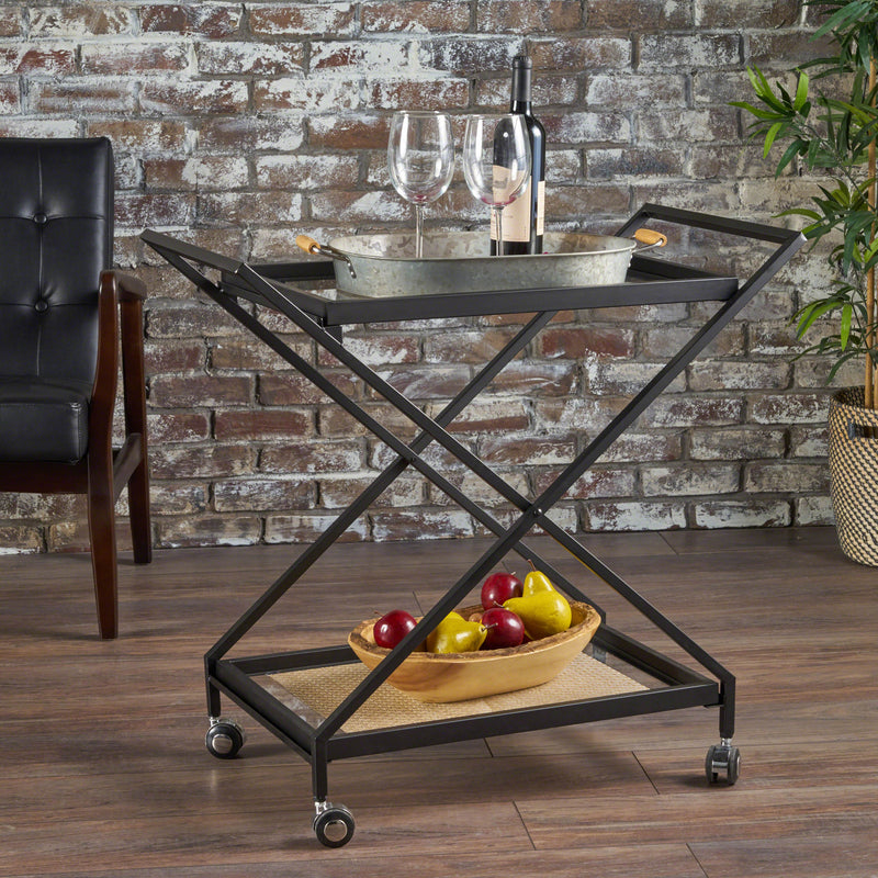 Modern Tempered Glass Black Iron Bar Cart - NH192203