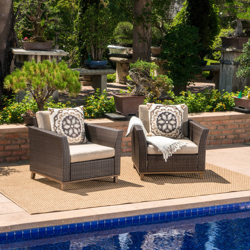 Outdoor Aluminum Framed Mix Brown Wicker Club Chairs (Set of 2) - NH331203