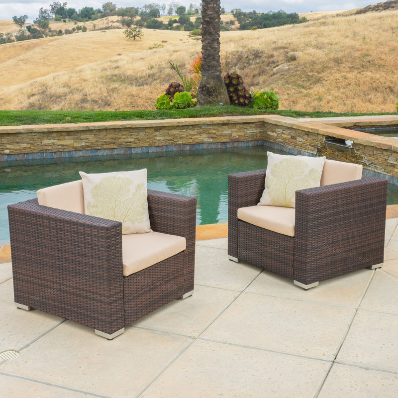 Outdoor Brown PE Wicker Sofa Club Chairs (Set of 2) - NH568592