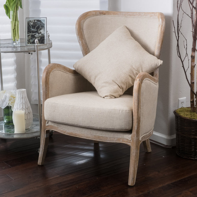 Beige Fabric Wing Chair - NH345692