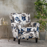 Manon Blue & White Floral Print Fabric Club Chair