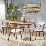 Mid Century Finished 5 Piece Wood Dining Set with Fabric Chairs - NH813103