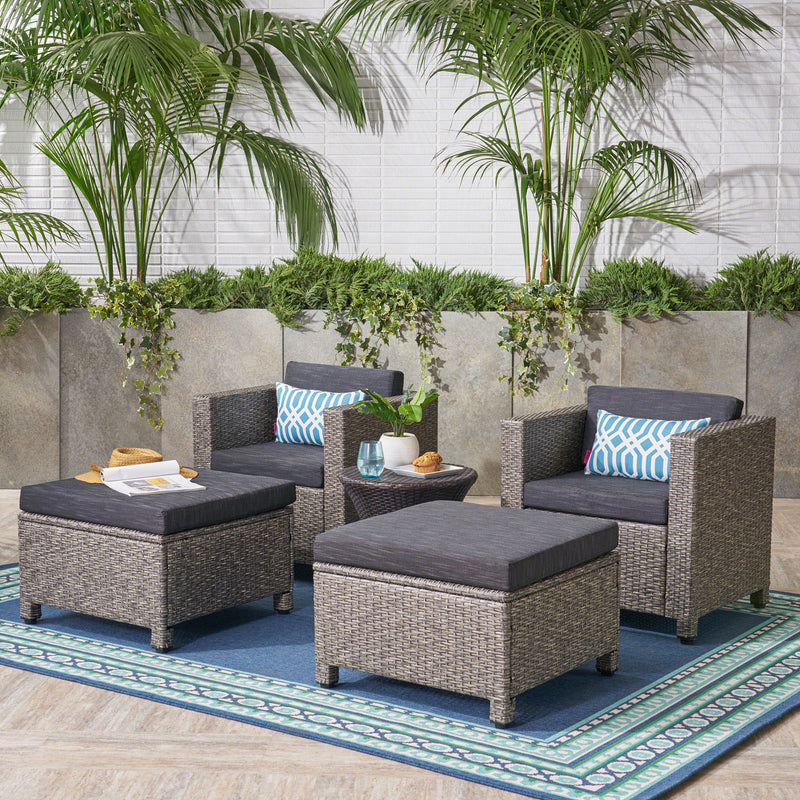 Outdoor Gray PE Wicker Club Chair with Ottoman (set of 2) - NH447403