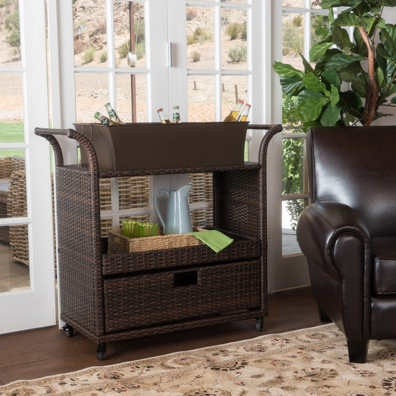 Multi-brown Wicker Indoor Bar Cart - NH474892