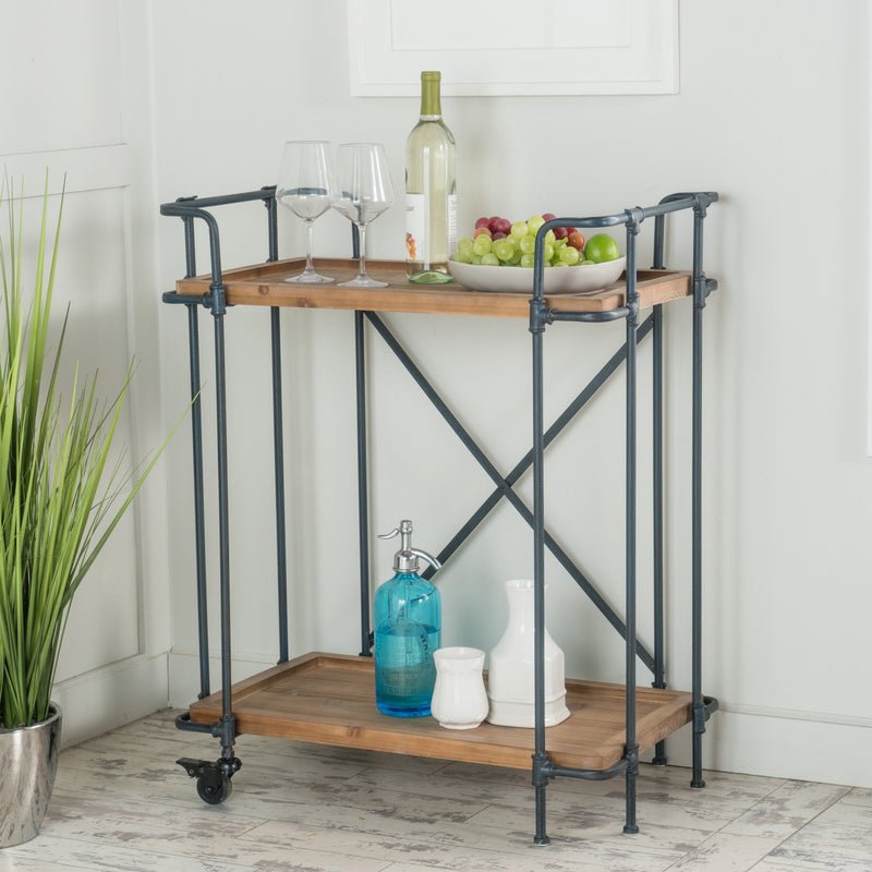 Antique Finish Firwood and Iron Coffee Cart - NH248992