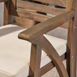 Outdoor Acacia Wood Barstool (Set of 4), Grey with Cream Cushion - NH486403