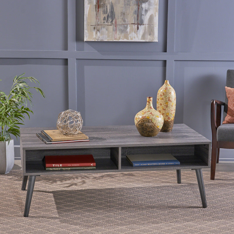 Mid Century Modern Faux Wood Overlay Coffee Table - NH893403