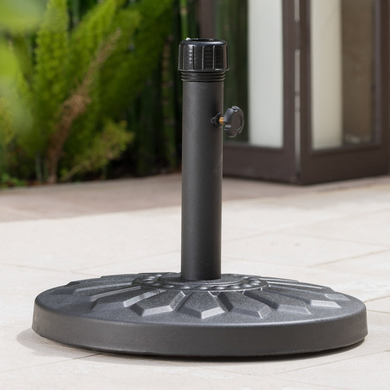 Traditional Round Black Steel Umbrella Base with Sunflower Design - NH914003