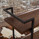 Modern Industrial Two Shelf Wood Finished Bar Cart with Rolling Casters - NH178103