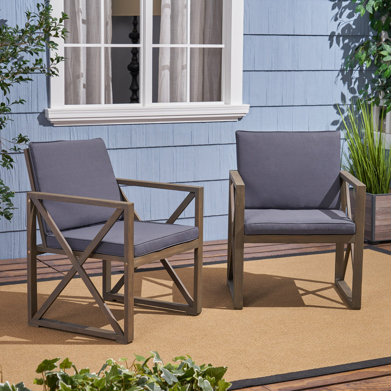 Outdoor Acacia Wood Club Chairs with Cushions - NH556703