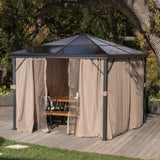 Outdoor 10 x 10 Foot Rust Proof Aluminum Framed Hardtop Gazebo with Curtains - NH873303