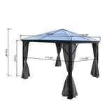 Outdoor 10 x 10 Foot Rust Proof Aluminum Framed Hardtop Gazebo with Curtains - NH873303