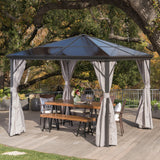 Outdoor 10 x 10 Foot Rust Proof Aluminum Framed Hardtop Gazebo with Curtains - NH873303