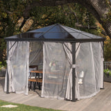 Outdoor 10 x 10 Foot Rust Proof Aluminum Framed Hardtop Gazebo with Curtains - NH873303