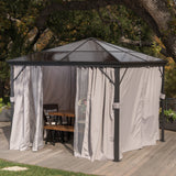 Outdoor 10 x 10 Foot Rust Proof Aluminum Framed Hardtop Gazebo with Curtains - NH873303