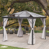 Outdoor 10 x 10 Foot Rust Proof Aluminum Framed Hardtop Gazebo with Curtains - NH873303