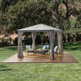 Outdoor 10 x 10 Foot Rust Proof Aluminum Framed Hardtop Gazebo with Curtains - NH873303