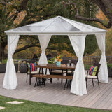 Outdoor 10 x 10 Foot Rust Proof Aluminum Framed Hardtop Gazebo with Curtains - NH873303