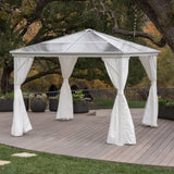 Outdoor 10 x 10 Foot Rust Proof Aluminum Framed Hardtop Gazebo with Curtains - NH873303