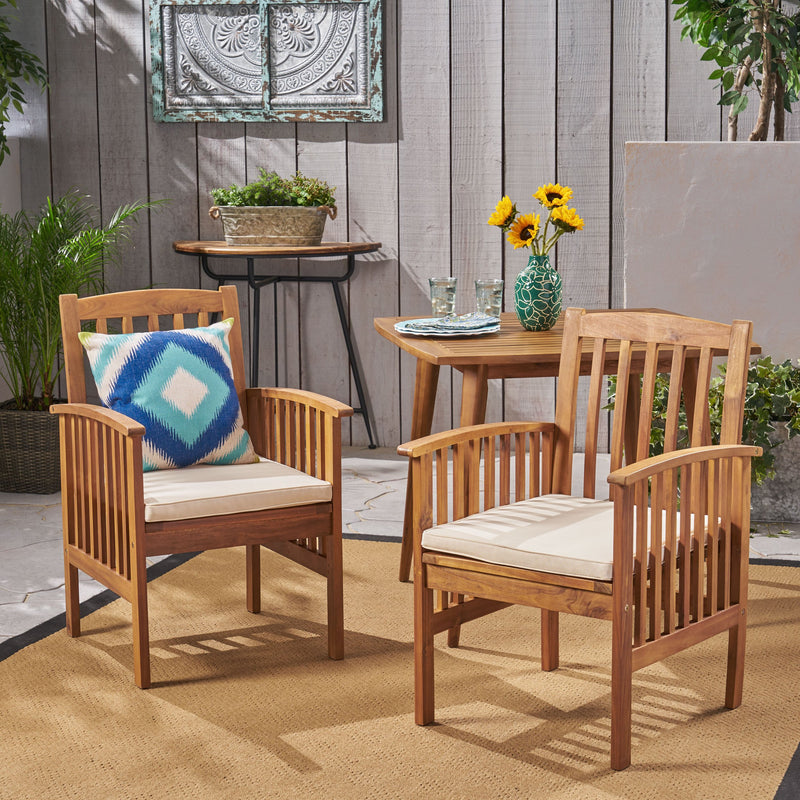 Acacia Patio Dining Chairs, Acacia Wood with Outdoor Cushions, (Set of 2) - NH161703