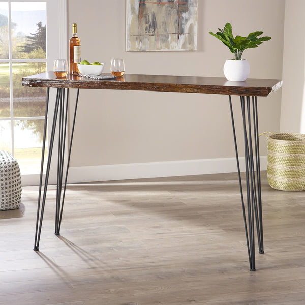 Industrial Faux Live Edge Rectangular Bar Table, Natural - NH518403