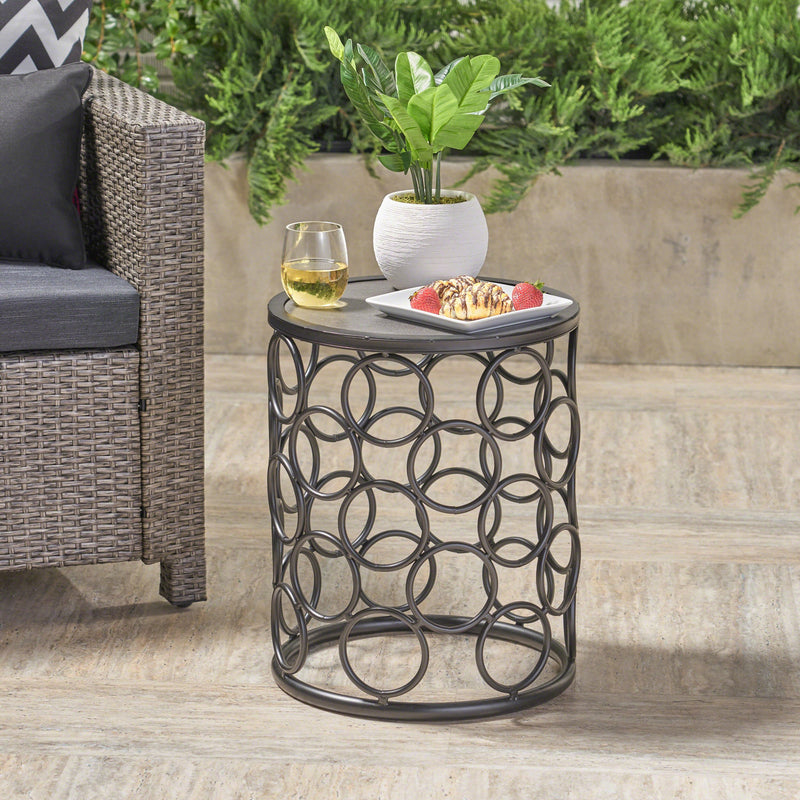 Outdoor 16 Inch Grey Finish Ceramic Tile Side Table - NH502403