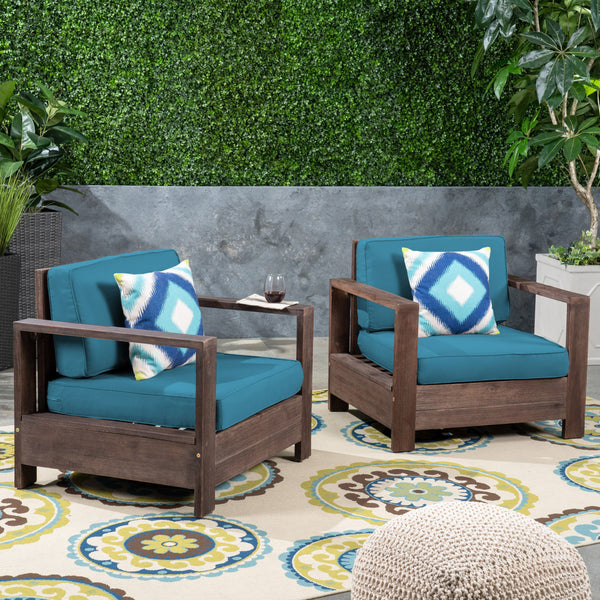 Outdoor Acacia Wood Club Chairs (Set of 2) - NH353603