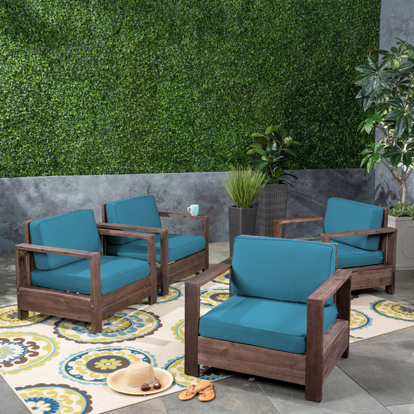 Outdoor Acacia Wood Club Chairs (Set of 4) - NH263603