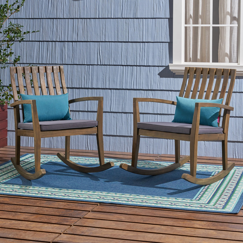 Acacia Wood Rustic Style Rocking Chair with Water Resistant Cushions - NH389803