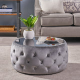 Glam Velvet and Tempered Glass Coffee Table Ottoman - NH197403