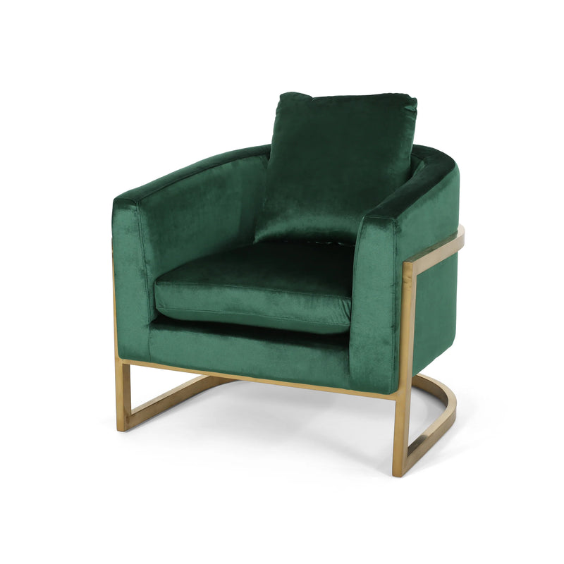 Coldwater Modern Velvet Glam Armchair with Stainless Steel Frame