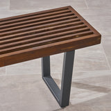Patio Dining Bench, Acacia Wood with Iron Legs, Modern, Contemporary - NH195703