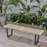 Patio Dining Bench, Acacia Wood with Iron Legs, Modern, Contemporary - NH195703