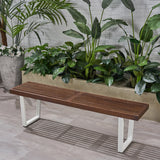 Patio Dining Bench, Acacia Wood with Iron Legs, Modern, Contemporary - NH195703