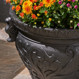 Garden Urn Planter Pot, Round, Roman, Botanical, Lightweight Concrete - NH424703