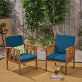 Acacia Outdoor Acacia Wood Club Chairs w/ Cushions - NH322603