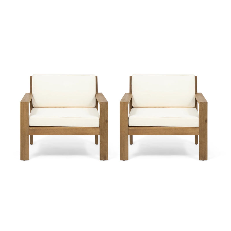 Miranda Outdoor Acacia Wood Club Chairs with Cushions (Set of 2)