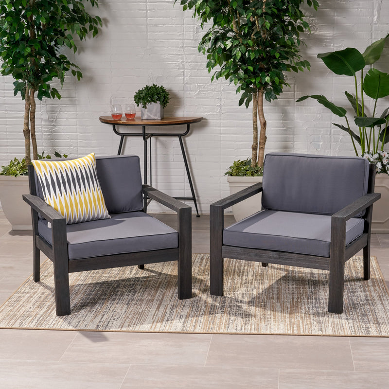 Outdoor Acacia Wood Club Chairs with Cushions (Set of 2) - NH370013