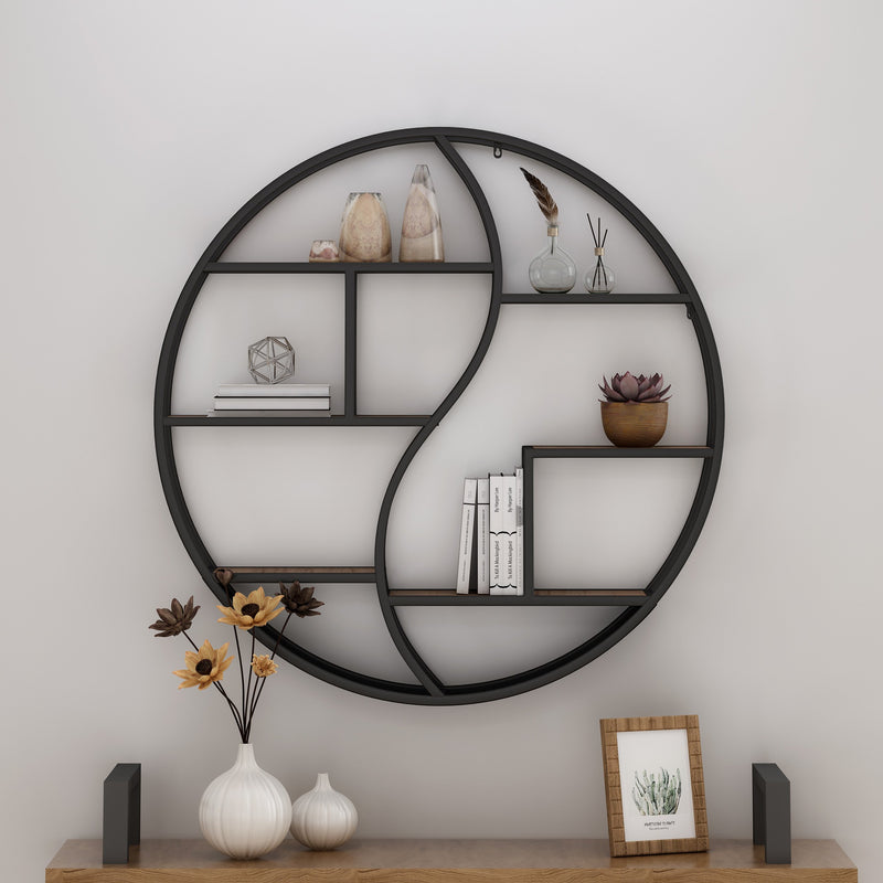 Industrial Wall Mount Round Yin Yang Floating Shelf - NH001903