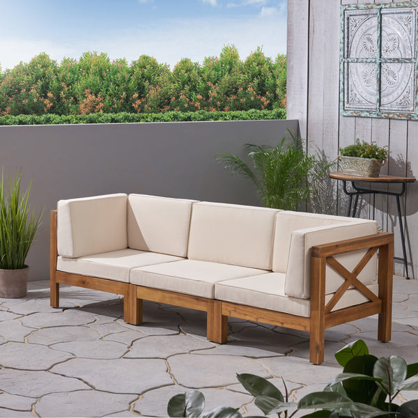 Outdoor Modular Acacia Wood Sofa with Cushions - NH196603