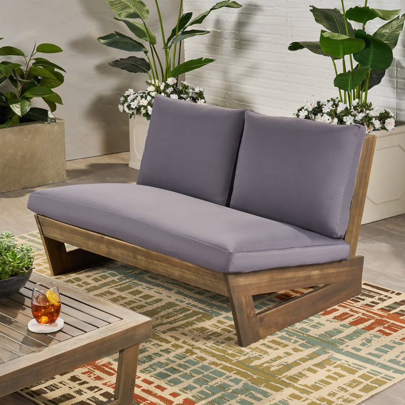 Outdoor Acacia Wood Loveseat with Cushions - NH510013