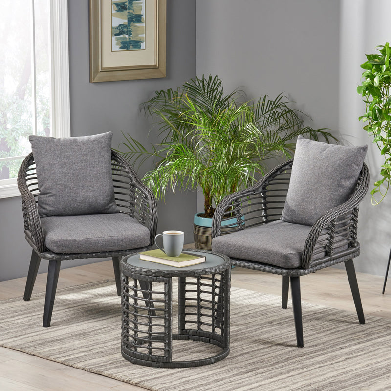 Indoor Modern Boho Wicker Chat Set with Side Table - NH254013