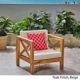 Outdoor Acacia Wood Club Chair with Cushion - NH853803