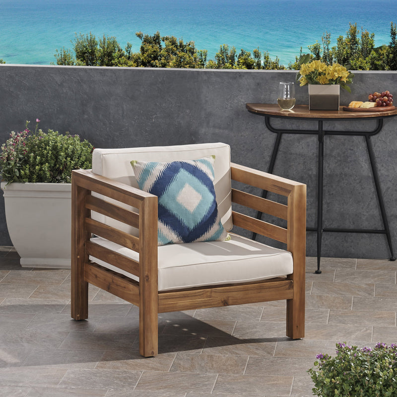 Outdoor Acacia Wood Club Chair with Cushion - NH363803