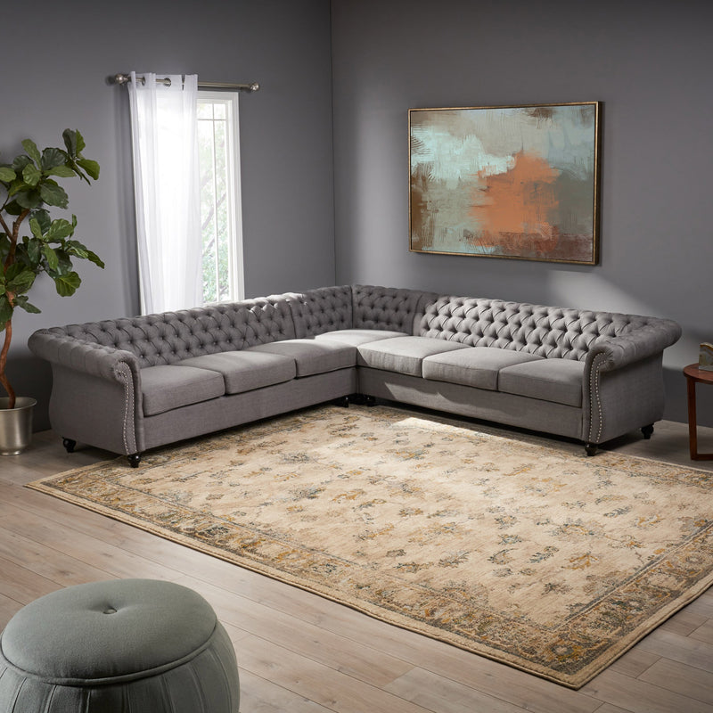 7 Seater Tufted Fabric Chesterfield Sectional - NH704013