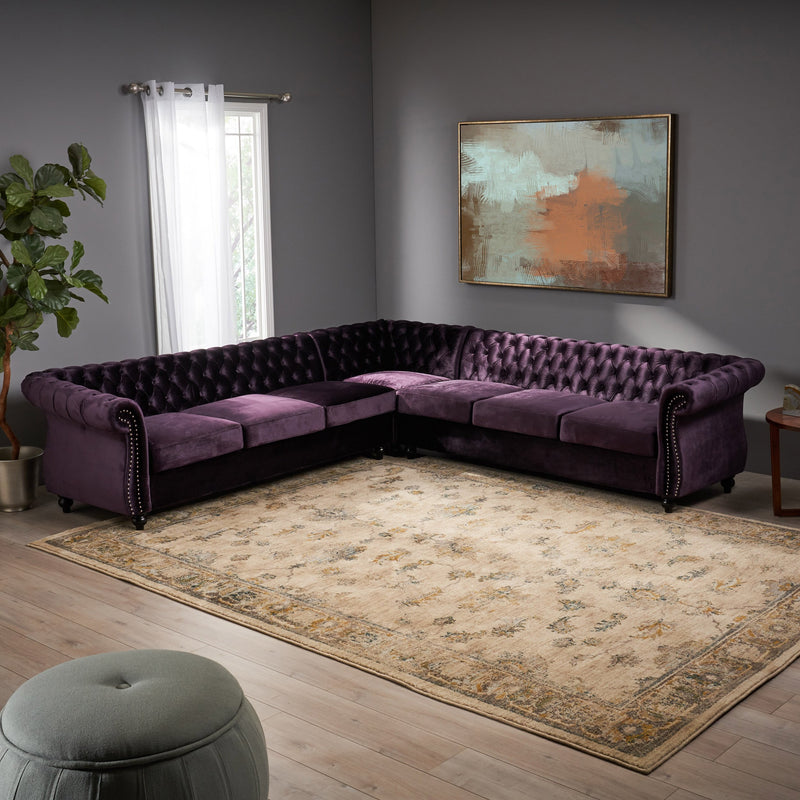 7 Seater Tufted Velvet Chesterfield Sectional - NH304013