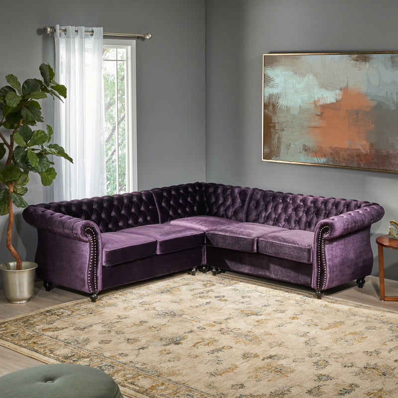 5 Seater Tufted Velvet Chesterfield Sectional - NH604013