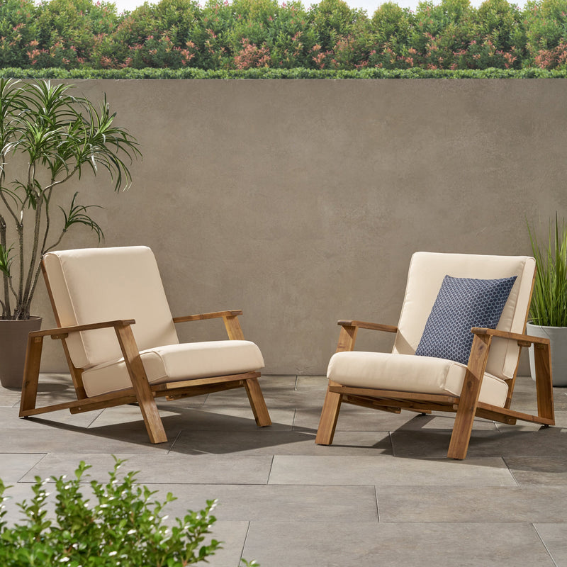 Outdoor Acacia Wood Club Chairs with Cushions (Set of 2) - NH284213