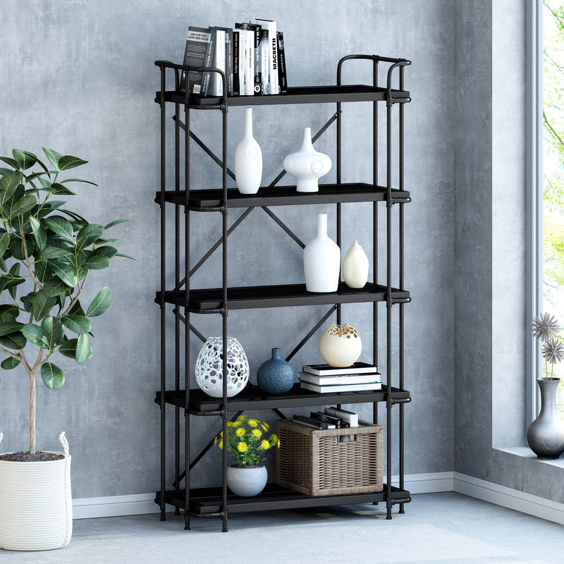 5-Shelf Industrial Metal Pipe Design Bookcase - NH818213